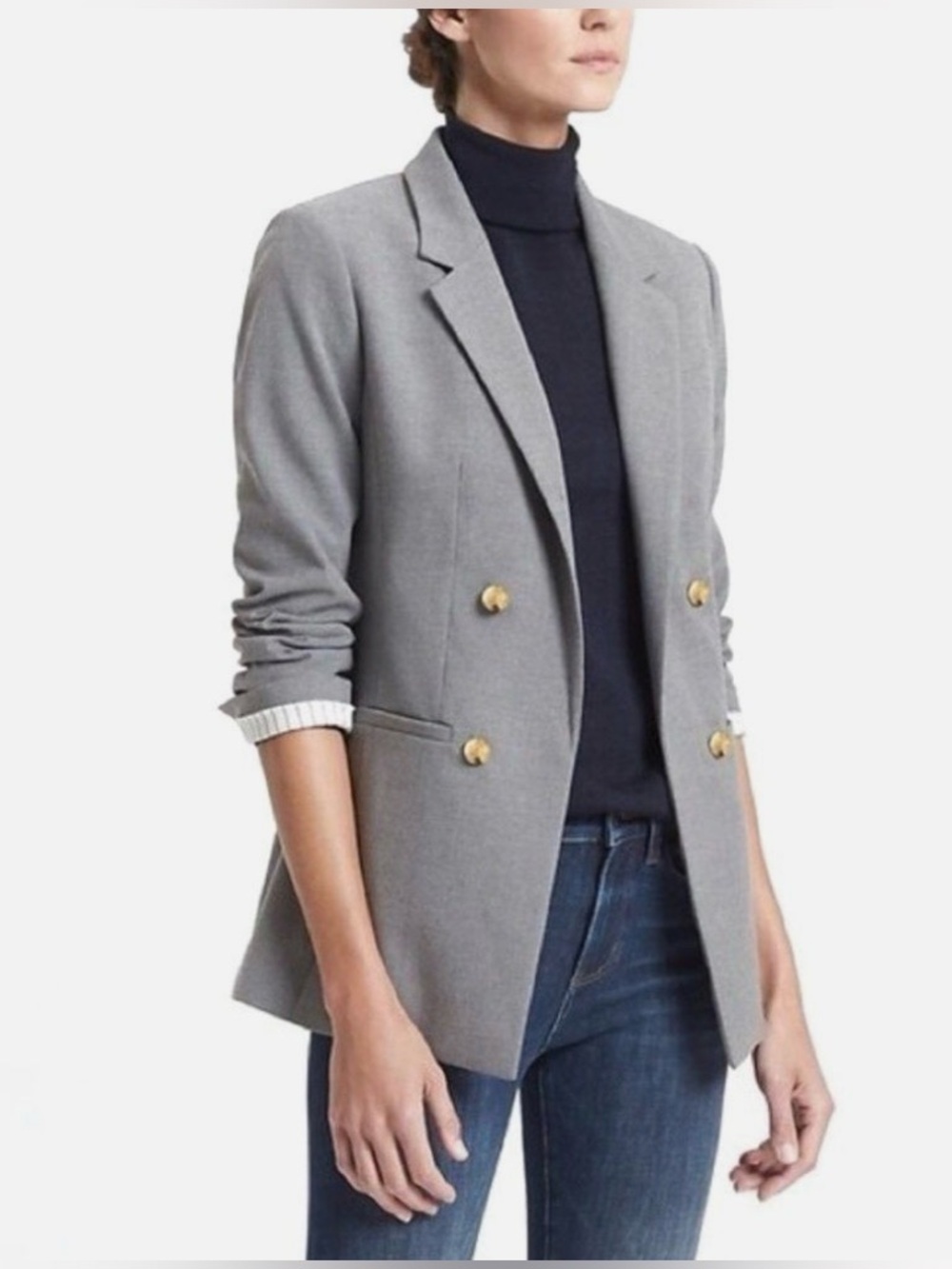 Banana Republic Boyfriend Blazer Grey with Gold Buttons size 2